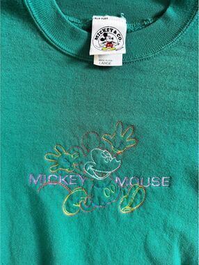 Vintage 90s Mickey Mouse Embroidered Green Sweatshirt Large